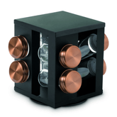 Porta Temperos Condimentos Giratório De Bancada Inox Rose Gold - 8 Potes Com Tampa - Ela Decora